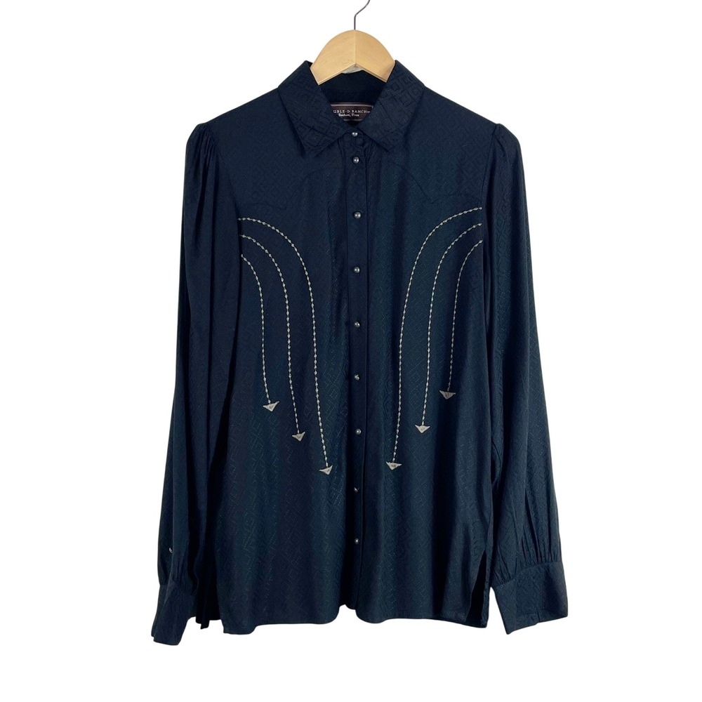 Double D Ranch Button Down Women Medium Black Embroidered Western Dress Shirt
